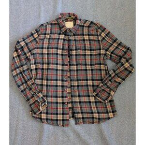 Denim & Flowers Plaid Button Down Collar Mens L Ricky Singh Pocket Cotton EUC